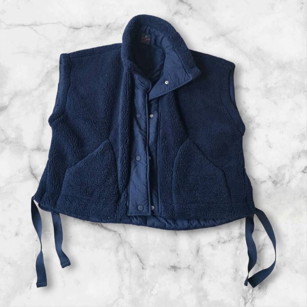 Free People XS Scout It Out Fleece Vest Navy Blue